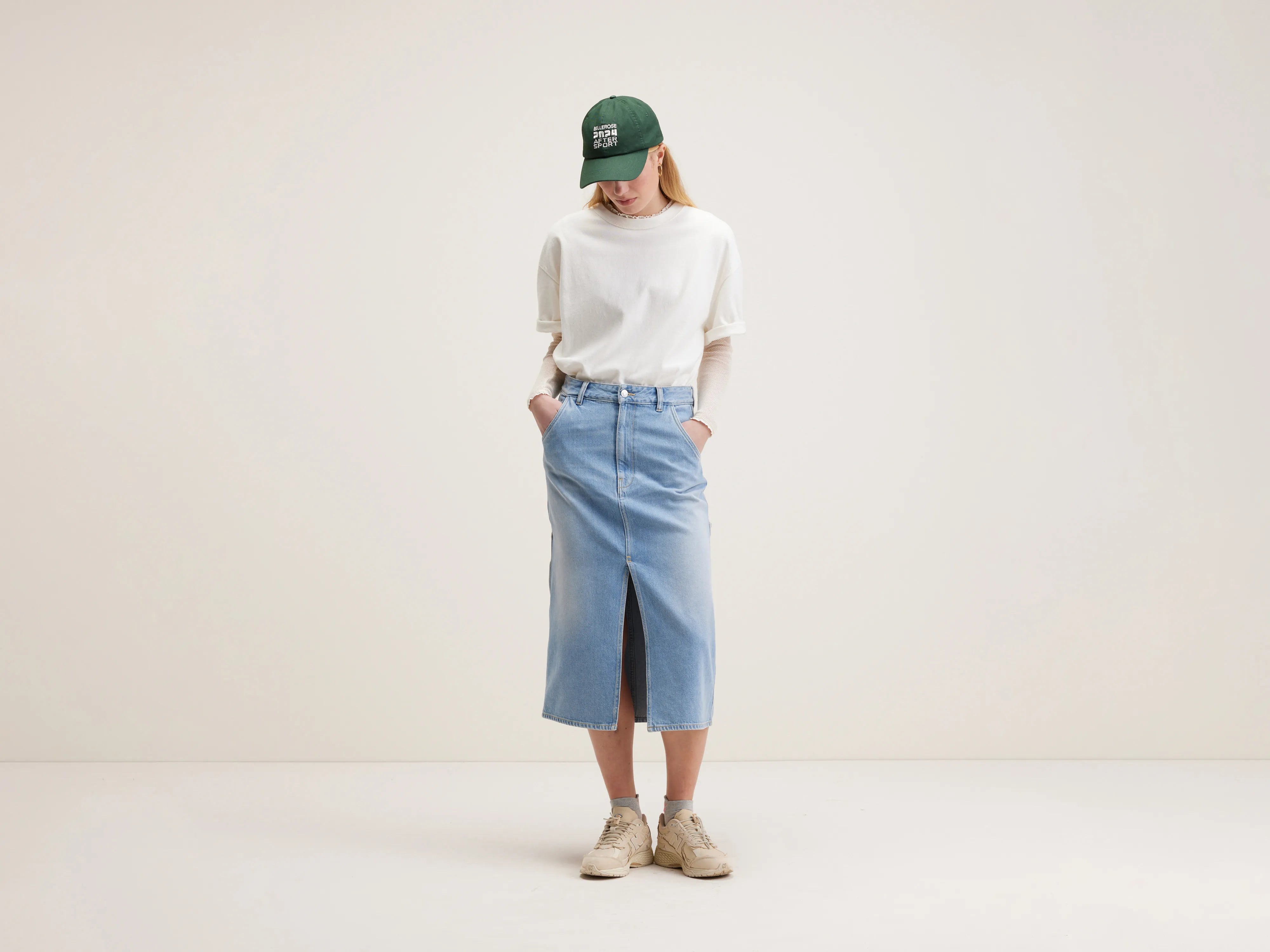 Pluie midi skirt (242 / W / VINTAGE BLUE) zip skirt side
