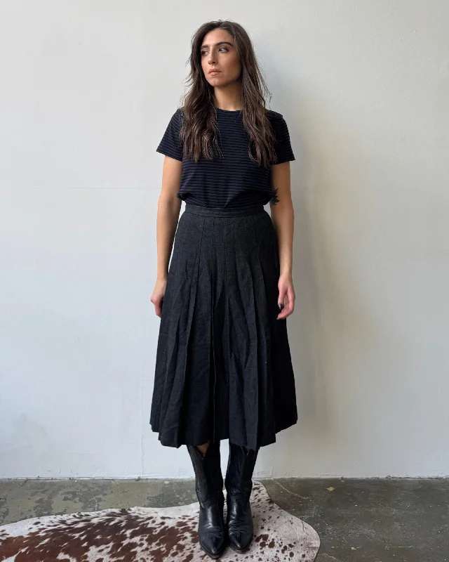 Charcoal Pleated Wool Skirt- 4/6 patchwork skirt art
