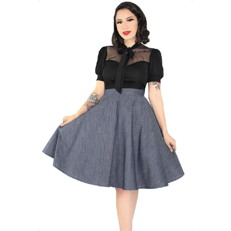 Hemet Circle Skirt in Denim silk skirt lustrous
