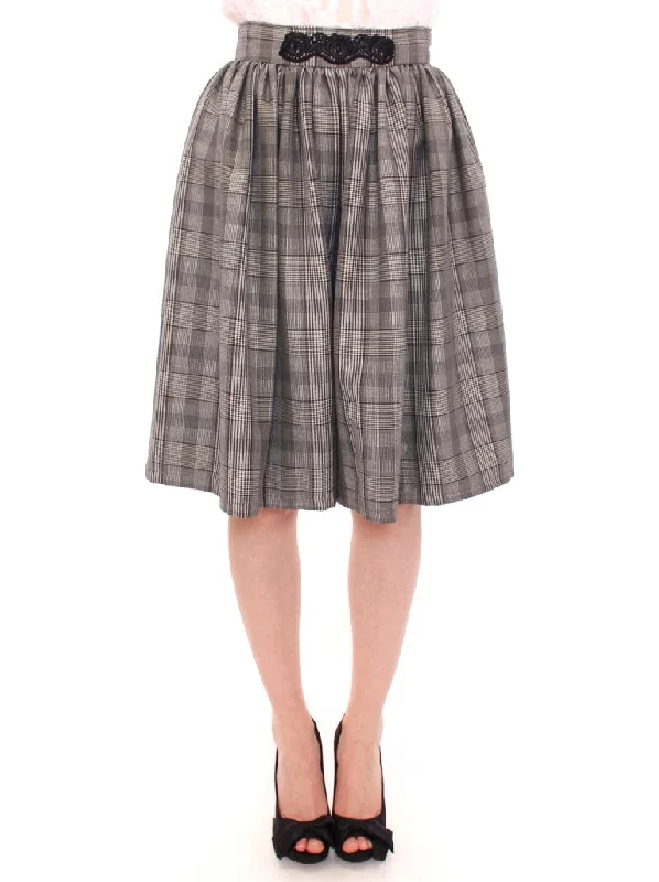 NOEMI ALEMÁN Elegant Gray Checkered Wool Shorts Skirt linen skirt natural