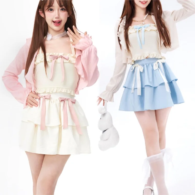 Sweet Cardigan Sling Cake Skirt Set YV50028 wool skirt warm