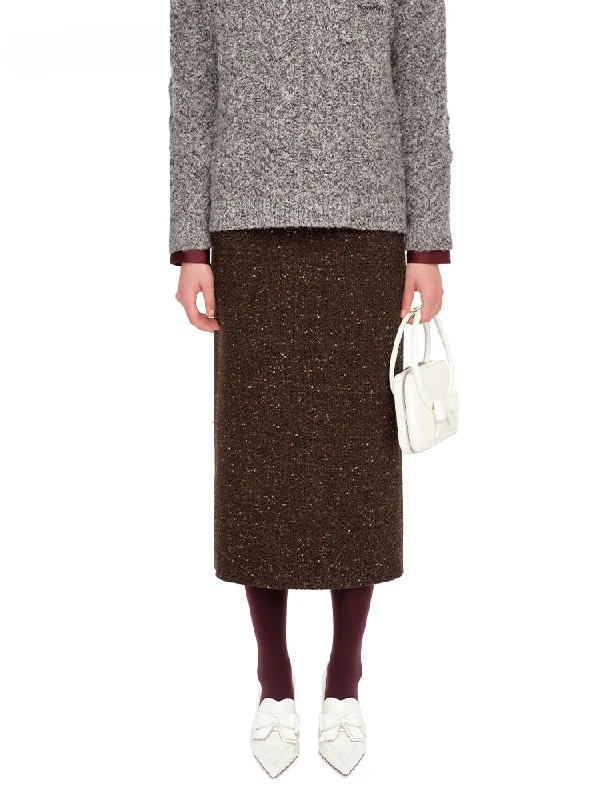 Brown Slim-Fit Straight Skirt corduroy skirt textured