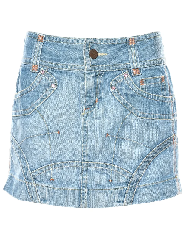 A-Line Denim Y2K Skirt - M silk skirt lustrous