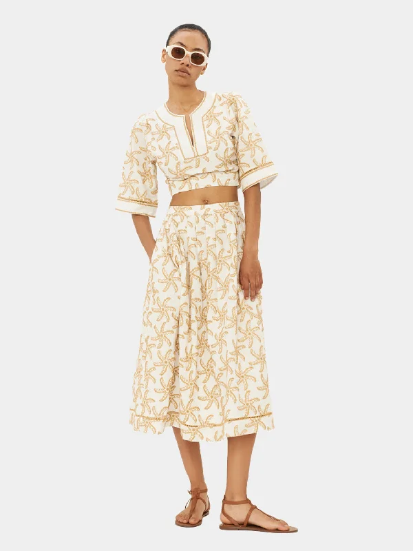 Embroidered midi skirt leather skirt bold