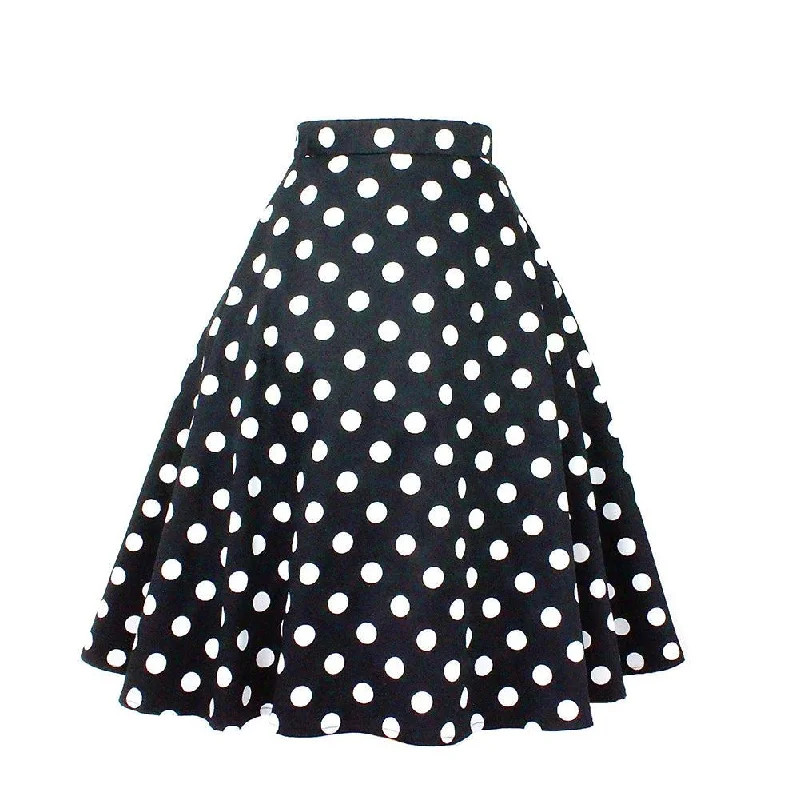 Hemet Circle Skirt in Black & White Polka Dots satin skirt smooth
