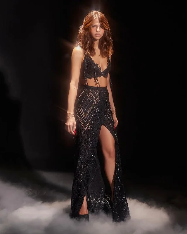 Black Ava Cutwork Skirt Set chiffon skirt delicate