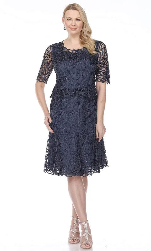Soulmates C9128 - Silk Hand Crochet Short Sleeve Top With Skirt Set casual skirt length