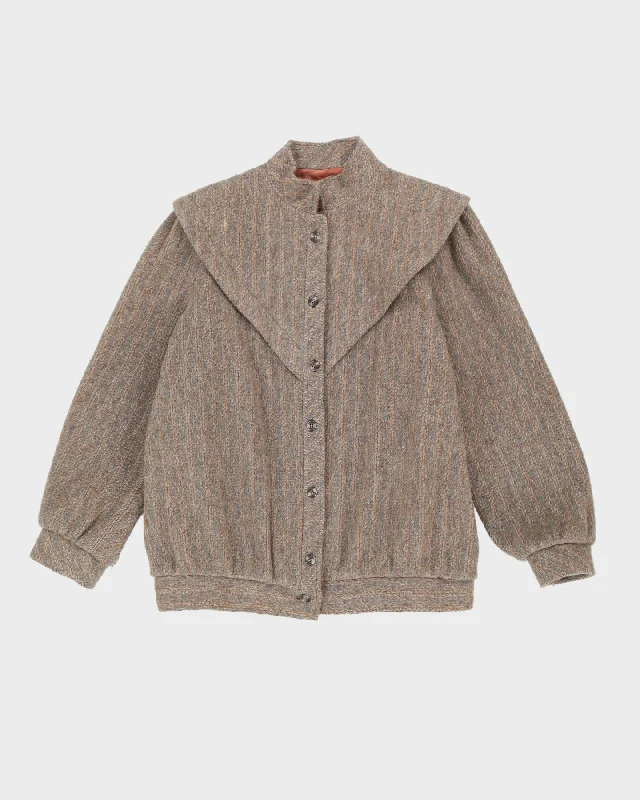 Vintage 1990s Beige And Grey Wool Jacket - M Faux Fur Jacket Real Fur Jacket Shearling Jacket Vintage 1990s Beige And Grey Wool Jacket - M Faux Fur Jacket Real Fur Jacket Shearling Jacket
