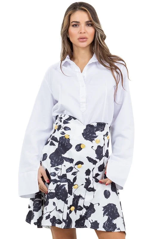 Black Rose Printed Skirt Set corduroy skirt cozy