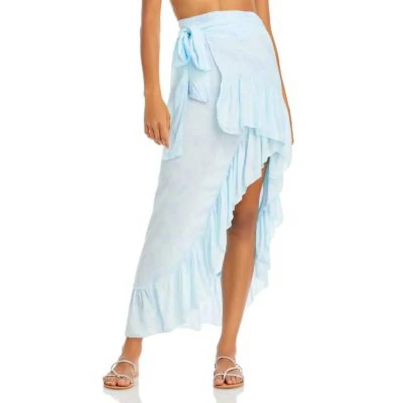 Tiare Hawaii Ladies Pale BlueTie Dye Tulip Wrap Skirt w/ Ruffle Hem, OS! leather skirt sleek Tiare Hawaii Ladies Pale BlueTie Dye Tulip Wrap Skirt w/ Ruffle Hem, OS! leather skirt sleek