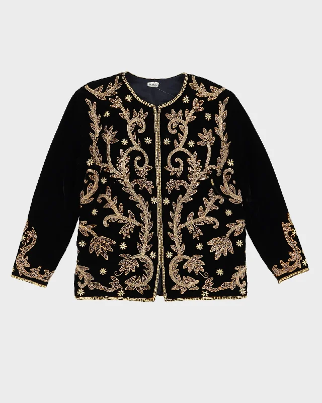 Vintage 1990s Black Velvet Gold Embroidered Jacket - M Cotton Jacket Linen Jacket Terry Jacket Vintage 1990s Black Velvet Gold Embroidered Jacket - M Cotton Jacket Linen Jacket Terry Jacket