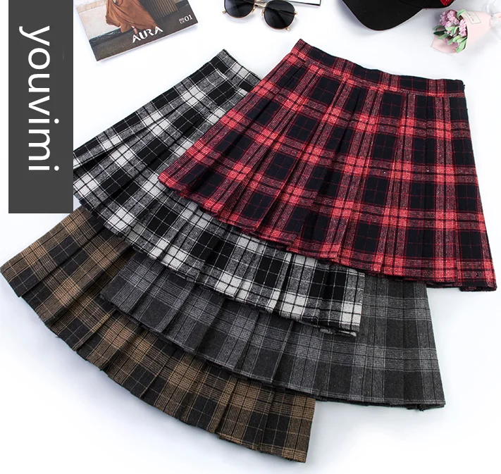 Plaid woolen skirt yv30515 chiffon skirt airy