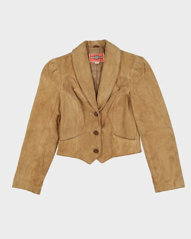 Vintage 1990s Beige Suede Pioneer Jacket - XXS Print Jacket Jacquard Jacket Embroidered Jacket Vintage 1990s Beige Suede Pioneer Jacket - XXS Print Jacket Jacquard Jacket Embroidered Jacket
