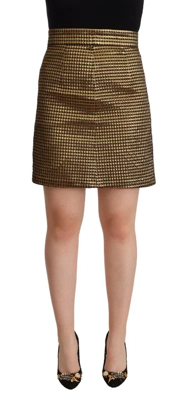 Boutique Moschino Elegant High-Waisted Gold-Black Skirt asymmetrical skirt cut