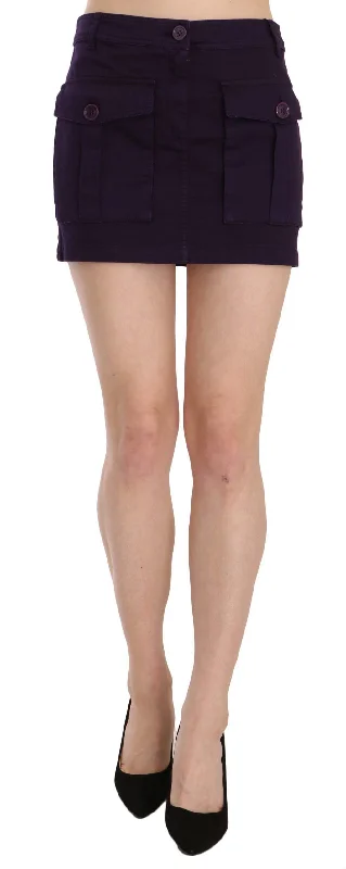 GF Ferre Elegant Purple High-Waist A-Line Mini Skirt lace skirt romantic