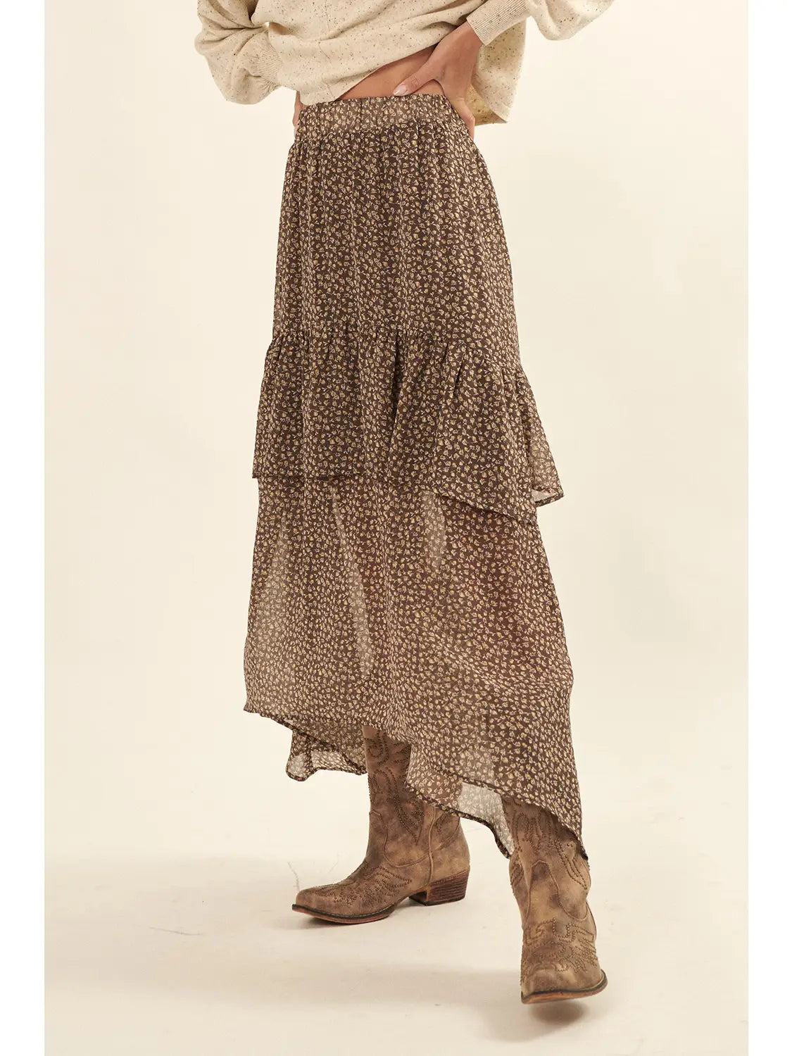 Chestnut Tiered Skirt corduroy skirt cozy