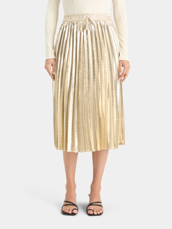 Pleated shiny midi skirt wool skirt sturdy