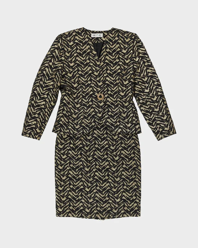 1990s Black And Gold 2 Piece Jacket And Skirt Set - S Wool Fabric Cashmere Fabric Tweed Fabric 1990s Black And Gold 2 Piece Jacket And Skirt Set - S Wool Fabric Cashmere Fabric Tweed Fabric