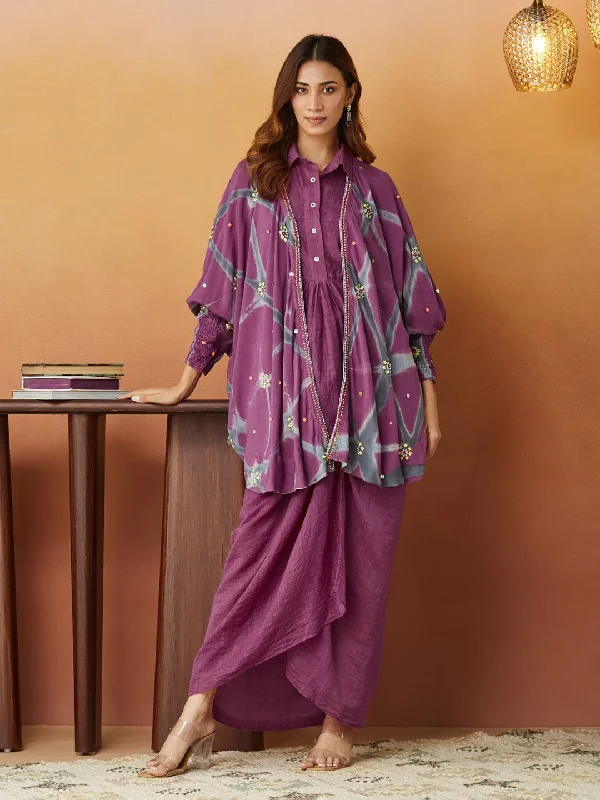 Clamp Dyed Cape With Skirt (Set of 3) - Purple lace skirt feminine