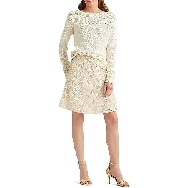 Lauren Ralph Lauren Patchwork Lace Skirt Mascarpone Cream zip skirt side