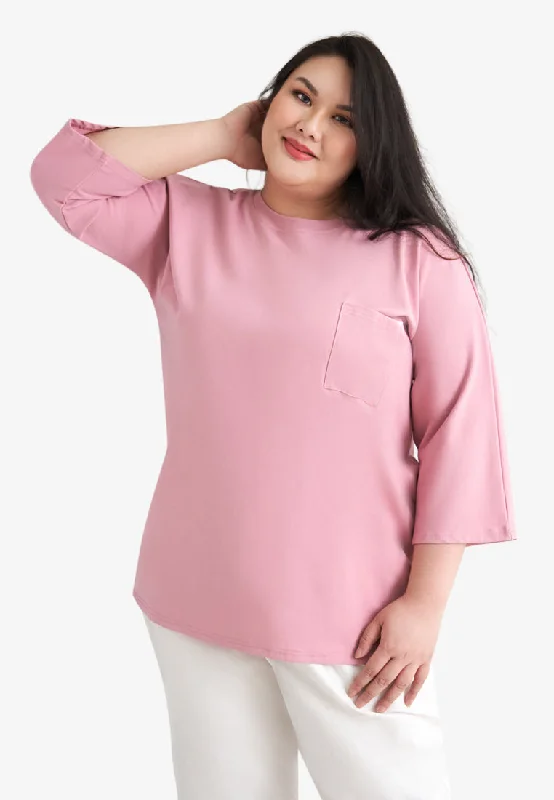 Cavina Cropped Sleeves Cotton Tee - Rose Pink