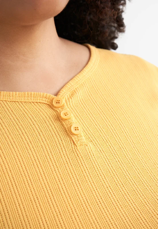 Helene Ribbed Henley Tee - Yellow