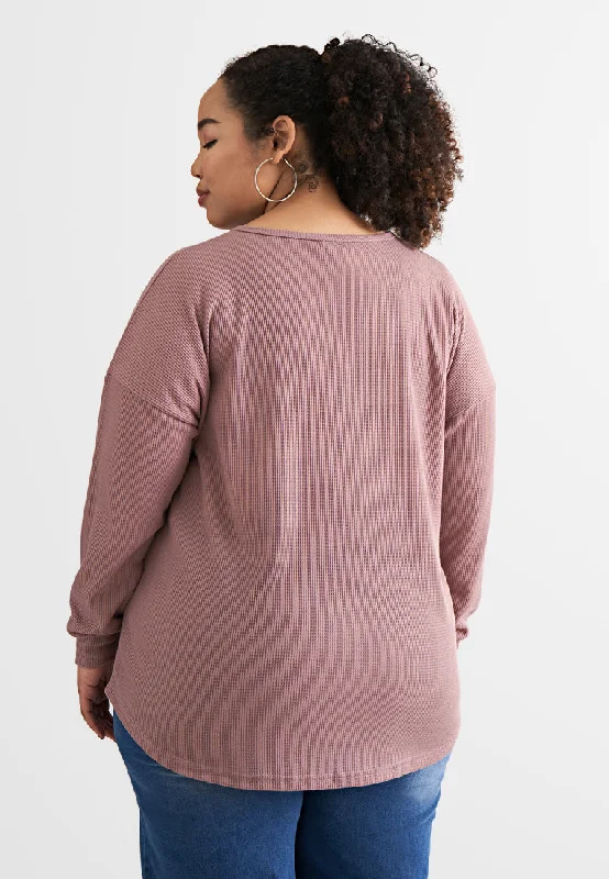 Haley Henley Waffle Cuff Sleeve Tee - Yam Purple