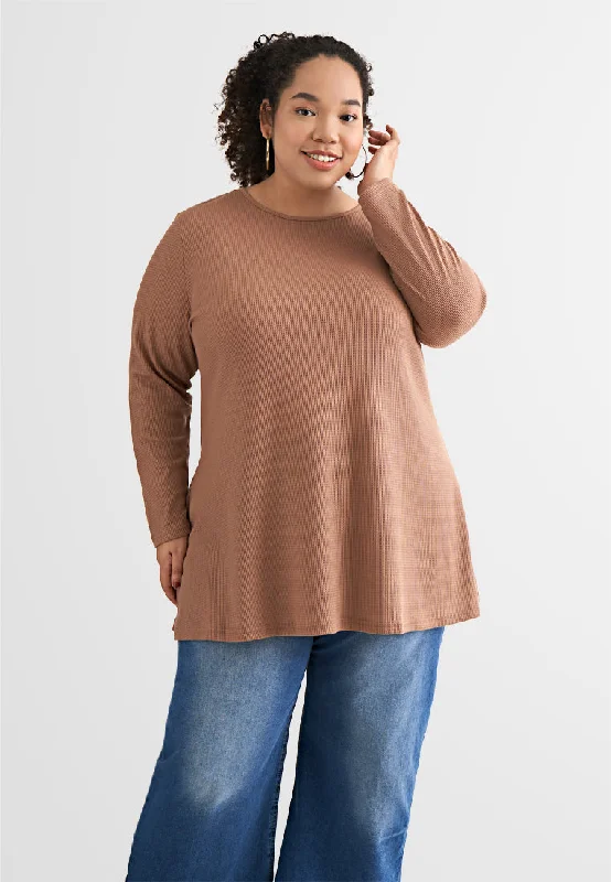 Wanda Casual Waffle Long Tee - Brown