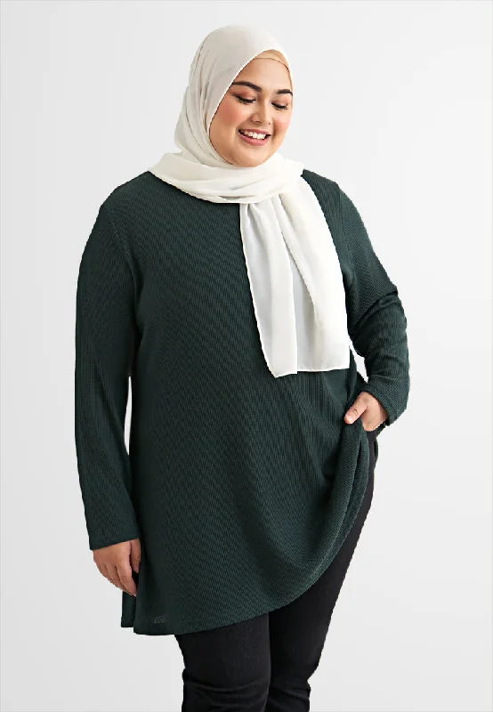 Wanda Casual Waffle Long Tee - Dark Green