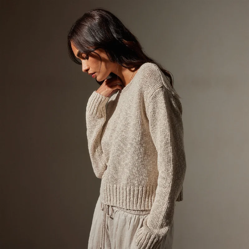 Cotton Linen Boatneck Sweater - Natural