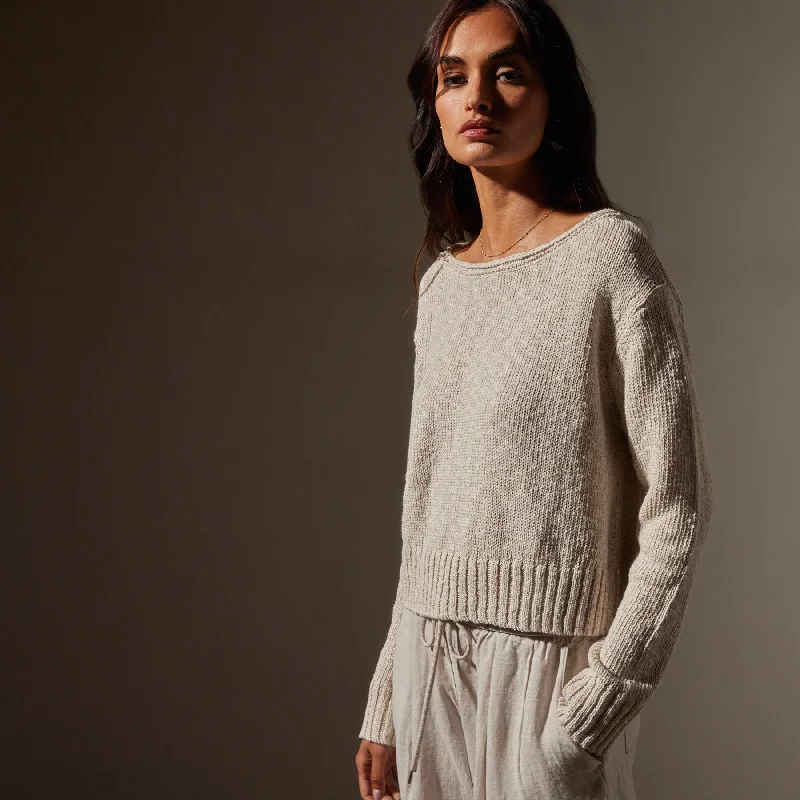 Cotton Linen Boatneck Sweater - Natural