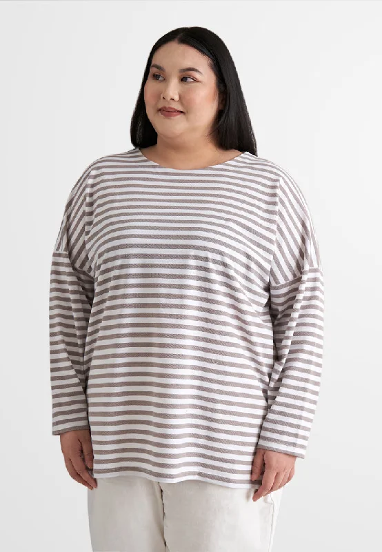 Aurelie Drop Shoulder Stripes Top - Grey Stripes