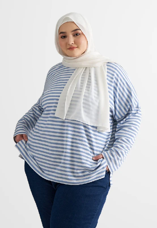 Aurelie Drop Shoulder Stripes Top - Blue Stripes