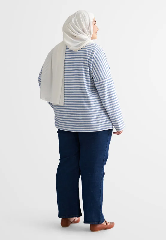 Aurelie Drop Shoulder Stripes Top - Blue Stripes