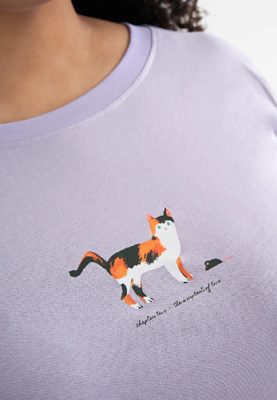 Appreciate Long Sleeve Single Jersey Graphic Tee - Purple Cat