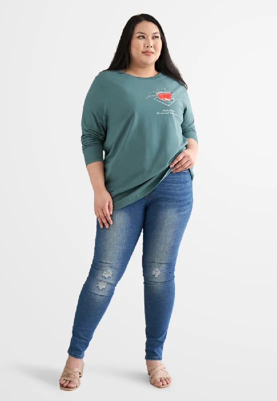 Appreciate Long Sleeve Single Jersey Graphic Tee - Green Coffee