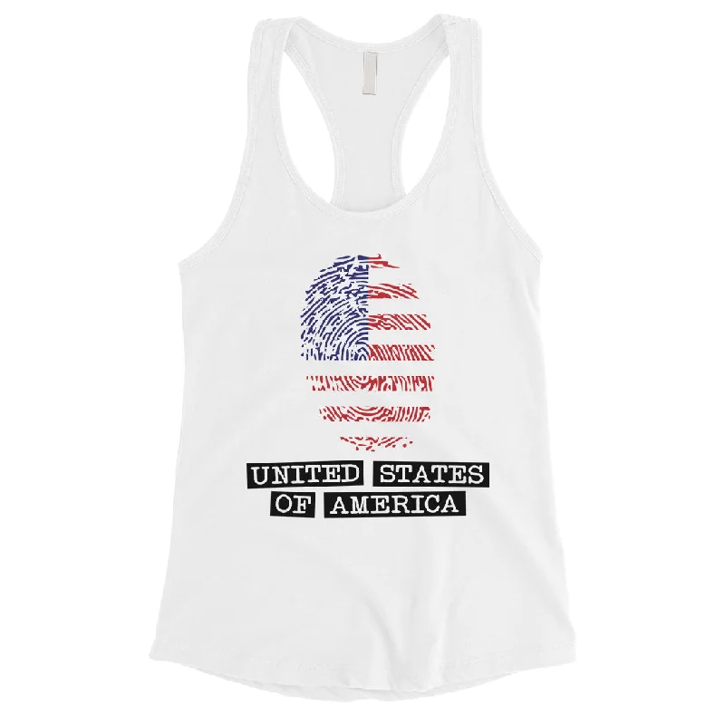 Fingerprint USA Flag Womens Racerback Tank Top 4th of July Outfit