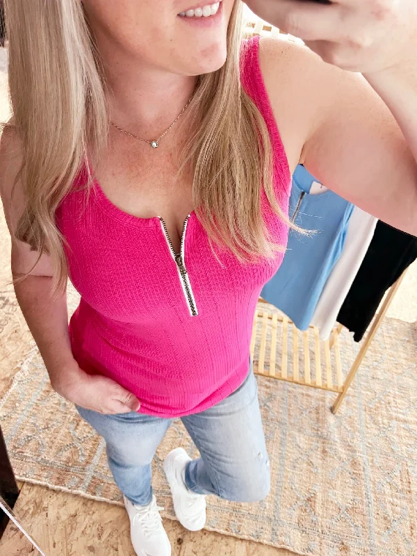 Mila Zipper Tank - Hot Pink