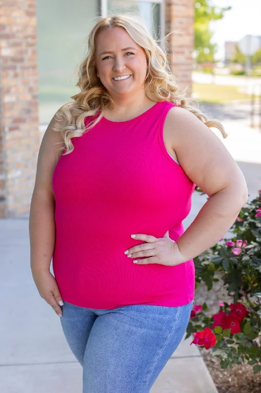 Tara Ribbed Tank - Hot Pink