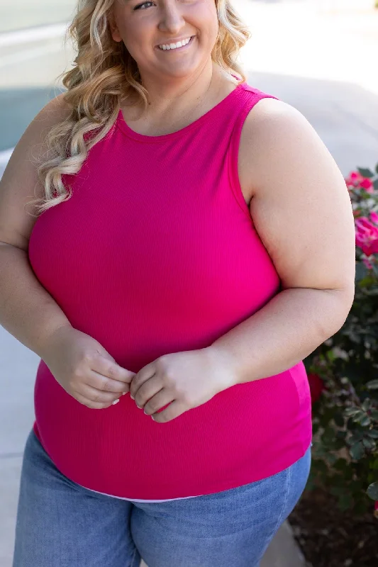 Tara Ribbed Tank - Hot Pink