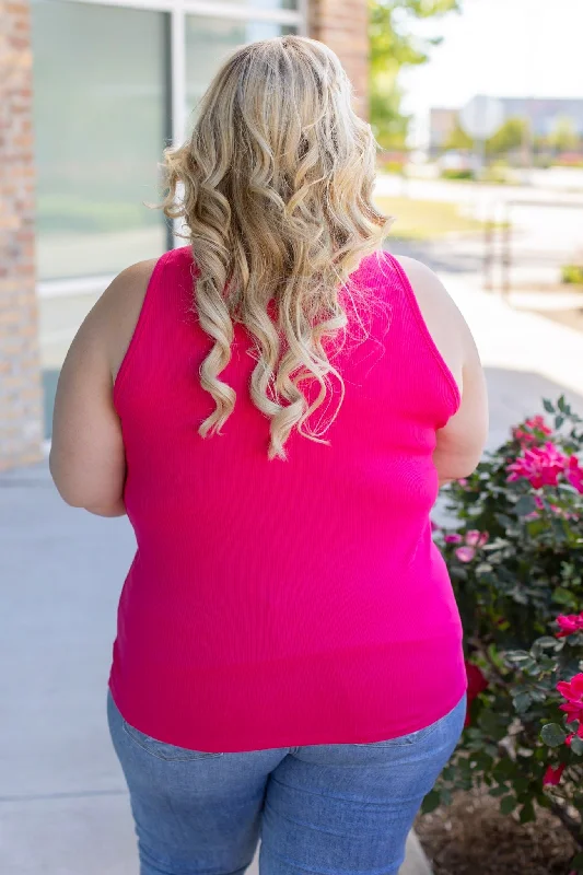 Tara Ribbed Tank - Hot Pink