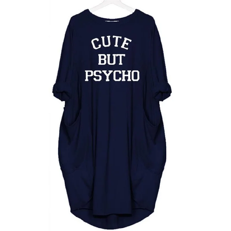 100% Premium Cotton Pocket Dress Cute But Psycho Letters Print Dress Beach Summer Women Maxi Vestidos Mujer Cheap Clothes China