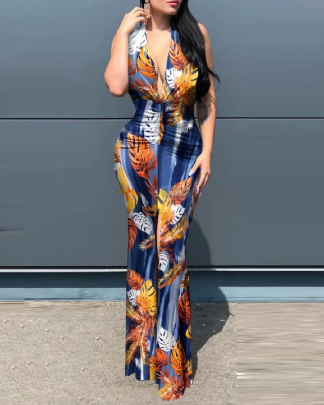 2023 New Arrivals Women Summer Bohemia Casual Dresses Deep V Neck Sunflower Boho Maxi Dresses Ladies For Female Mujer