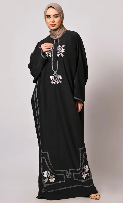 A Tapestry of Style: Black  Embroidered Pheran Like Abaya