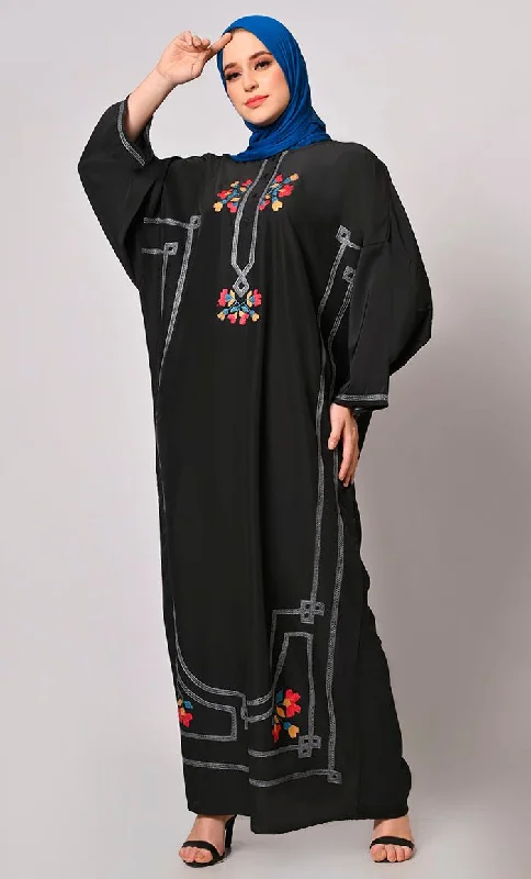 A Tapestry of Style:  Embroidered Pheran like Abaya with straight sleeves