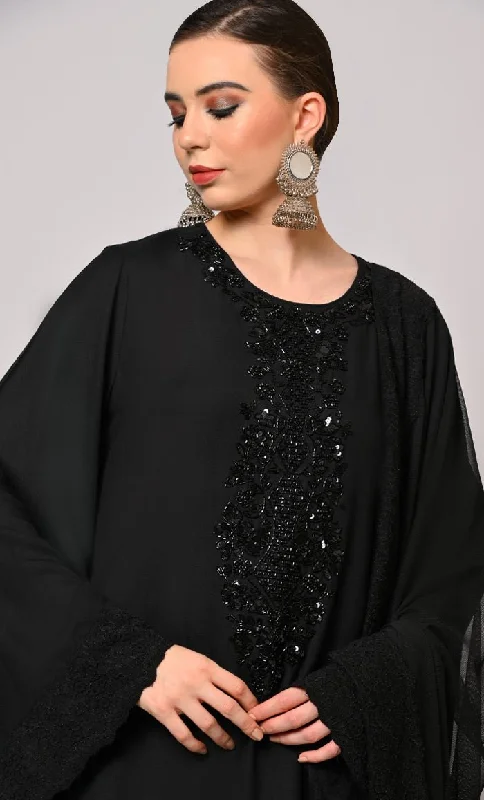 Artistry in Sequins: Hand Embroidered Black Salwar Kameez Set