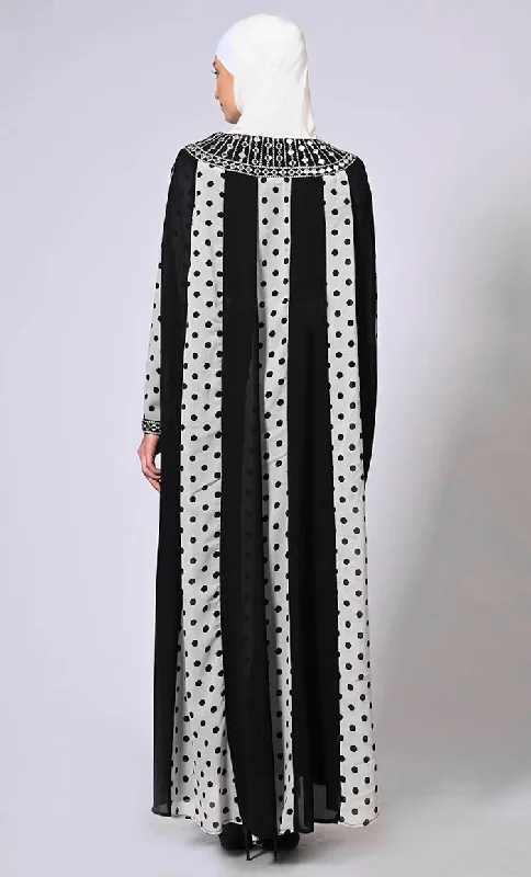 Beautiful Polka Dots Kaftan Abaya With Mirror Work Embroidery and Belt