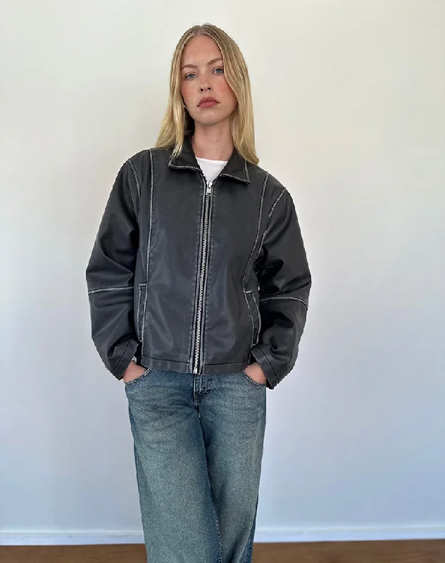 Brittany Distressed Jacket in PU Black