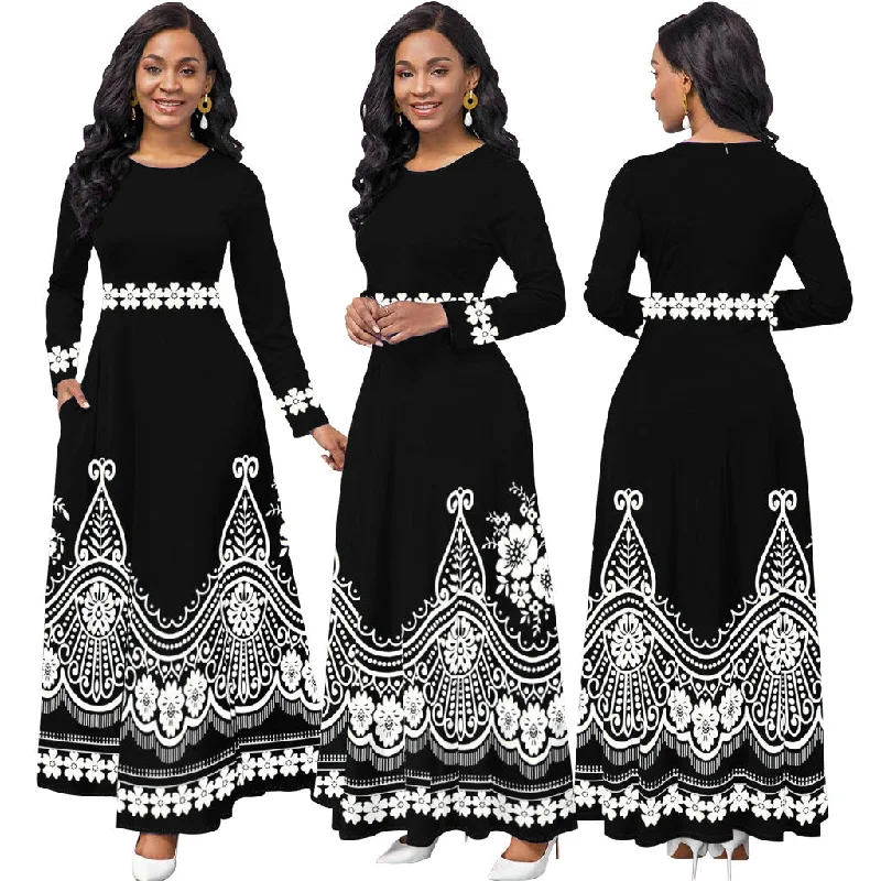 C1103ME19 New Design Elegant Unique Print High Waist Maxi Dress For Women Sehe Fashion