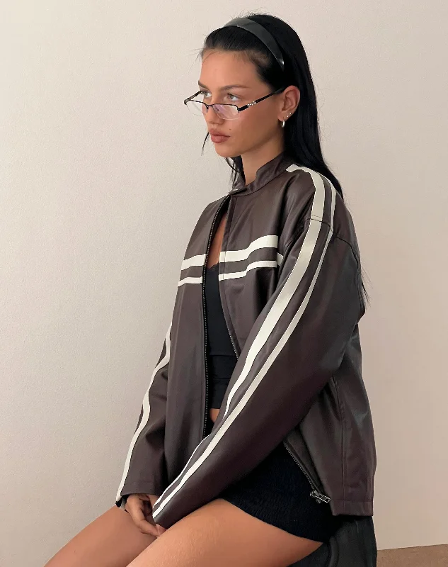 Colton Jacket in PU Chocolate with Ivory Stripe